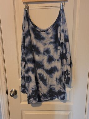 torrid Light Blue and White Off The Shoulder Waffle Top